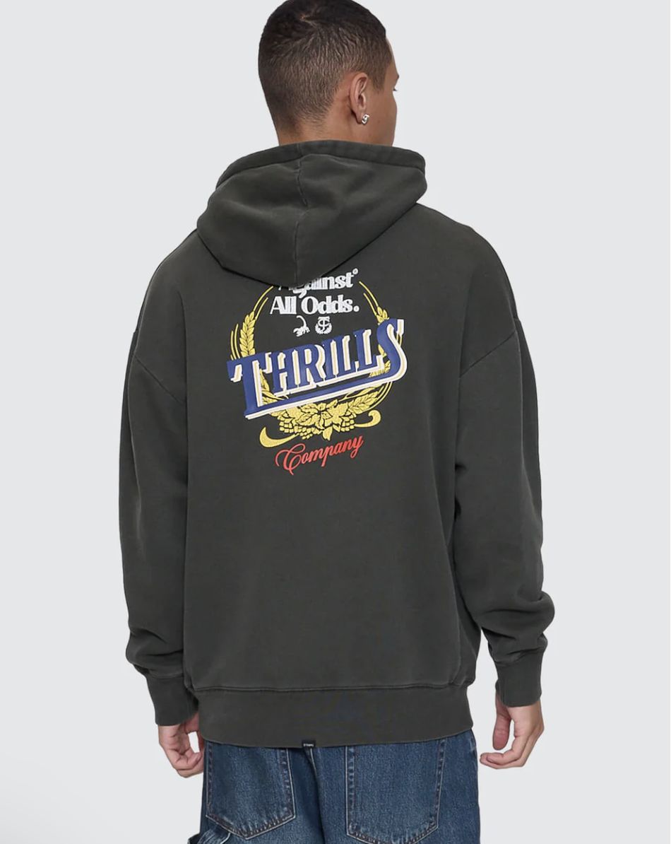 THRILLS MENS AGAINST ALL ODDS SLOUCH PULL ON HOOD - OIL GREEN