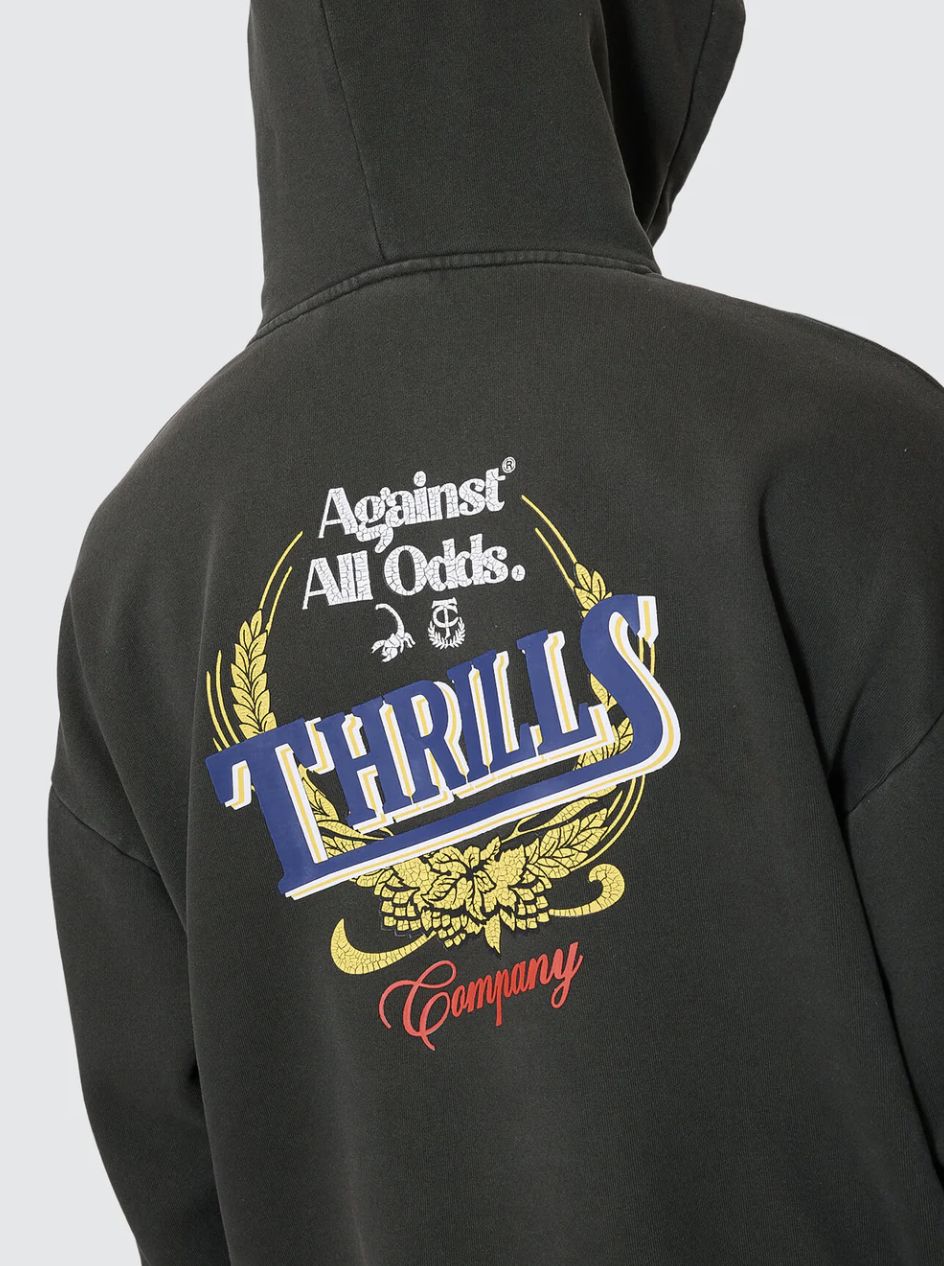 THRILLS MENS AGAINST ALL ODDS SLOUCH PULL ON HOOD - OIL GREEN