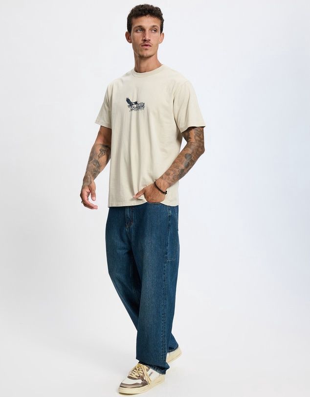 THRILLS MENS SLACKER RELAXED DENIM JEAN - TEAL BLUE