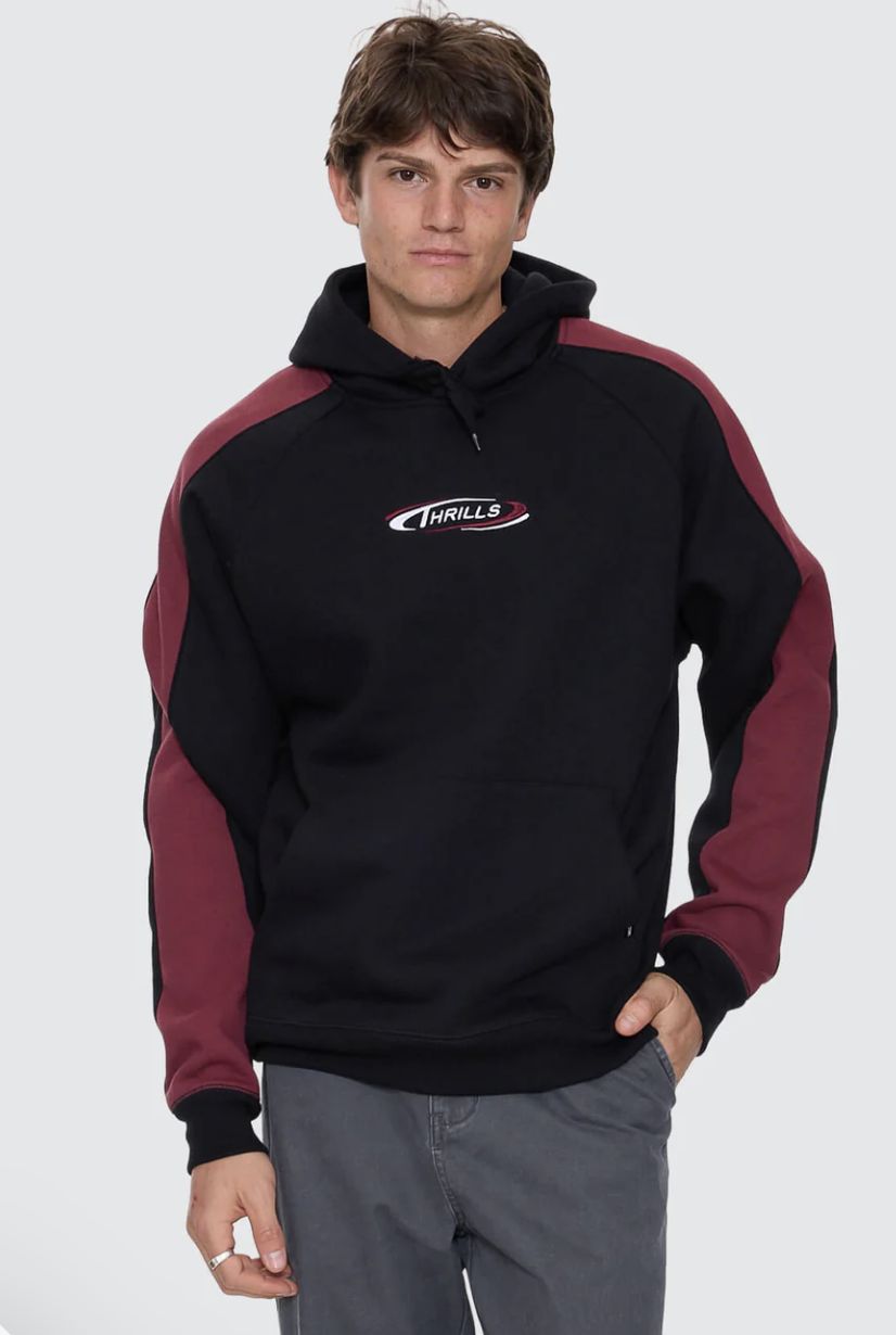 THRILLS MENS SPECTRAL RAGLAN PANEL CROPPED HOOD - BLACK