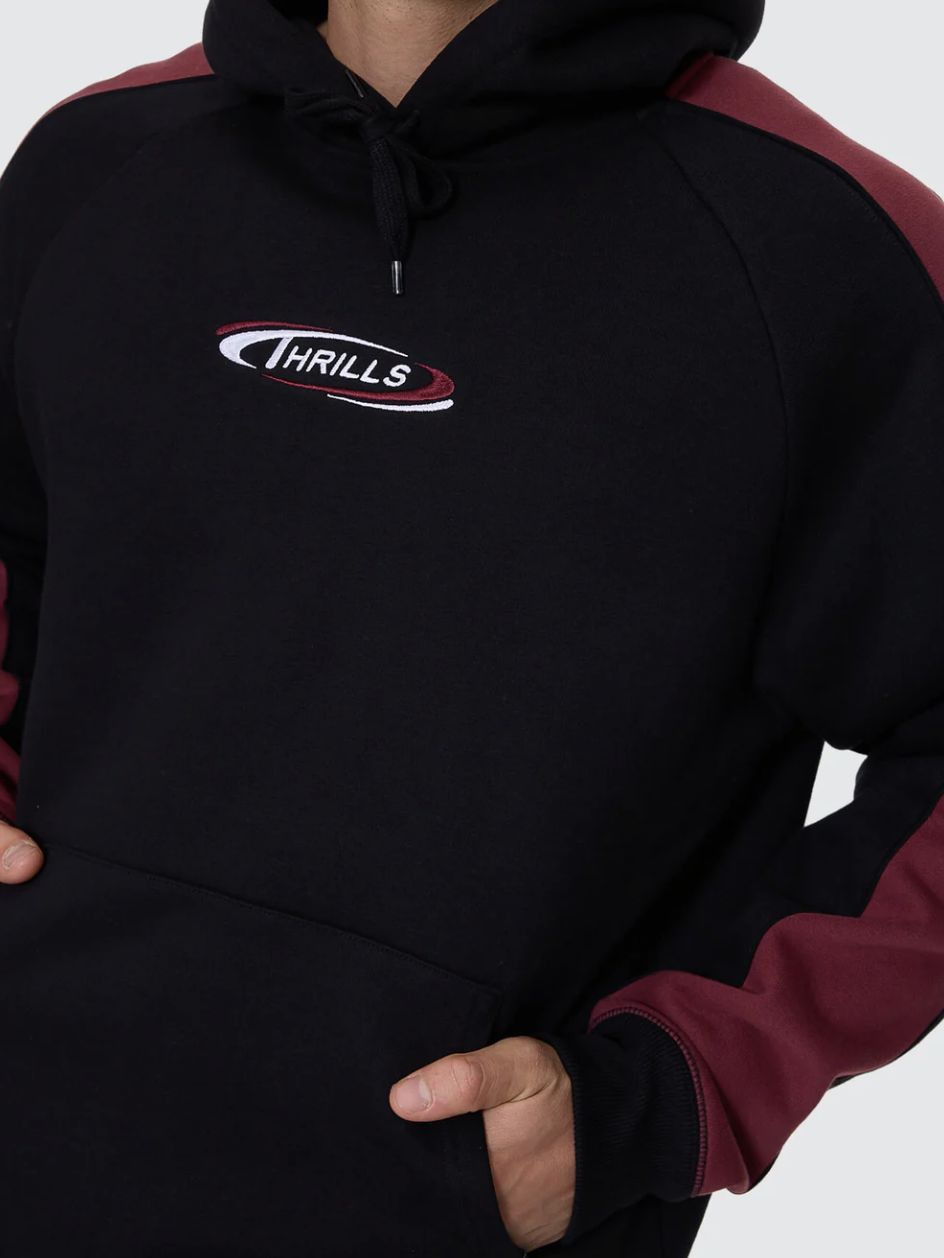 THRILLS MENS SPECTRAL RAGLAN PANEL CROPPED HOOD - BLACK