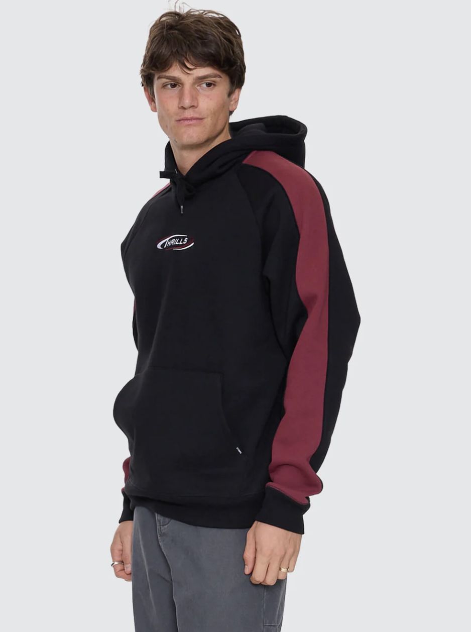 THRILLS MENS SPECTRAL RAGLAN PANEL CROPPED HOOD - BLACK