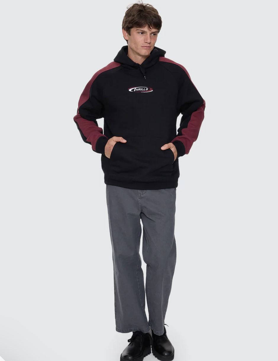 THRILLS MENS SPECTRAL RAGLAN PANEL CROPPED HOOD - BLACK