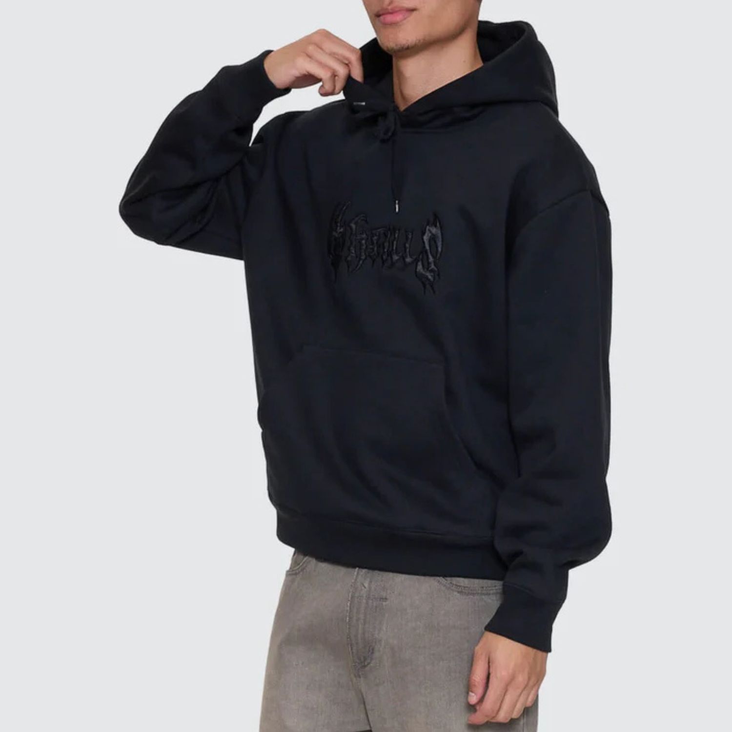 THRILLS MENS NIGHT PETAL SLOUCH PULL ON CROPPED HOOD - WASHED BLACK