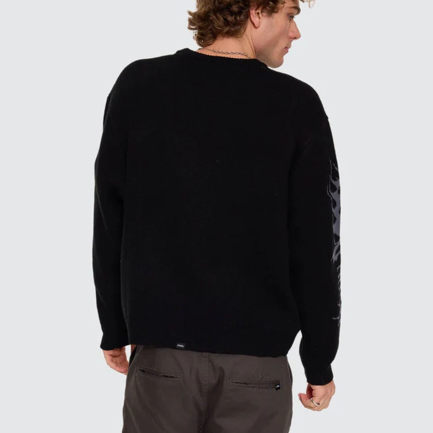 THRILLS MENS NIGHT PETAL BOX FIT CREW CROPPED KNIT - WASHED BLACK