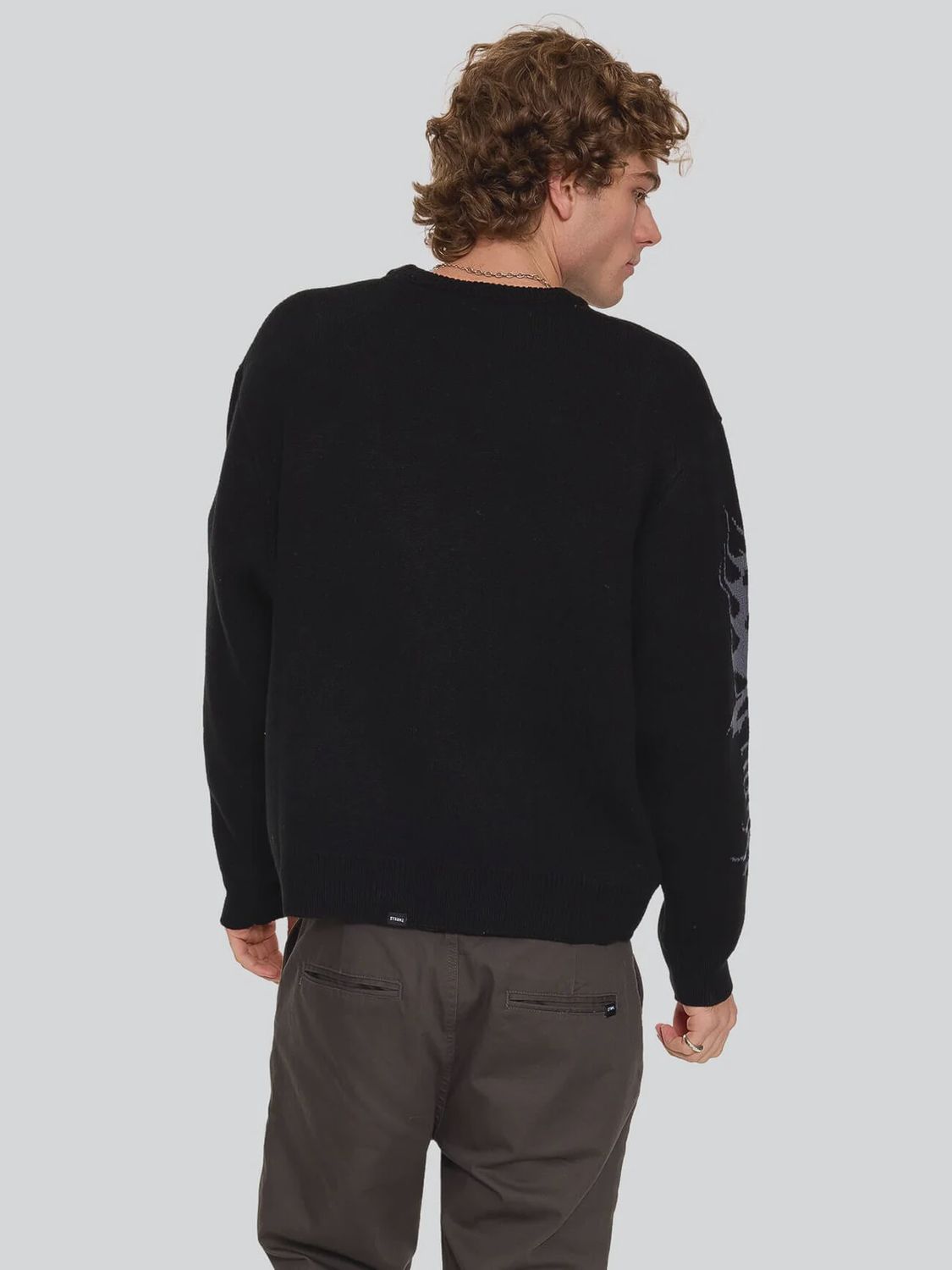 THRILLS MENS NIGHT PETAL BOX FIT CREW CROPPED KNIT - WASHED BLACK