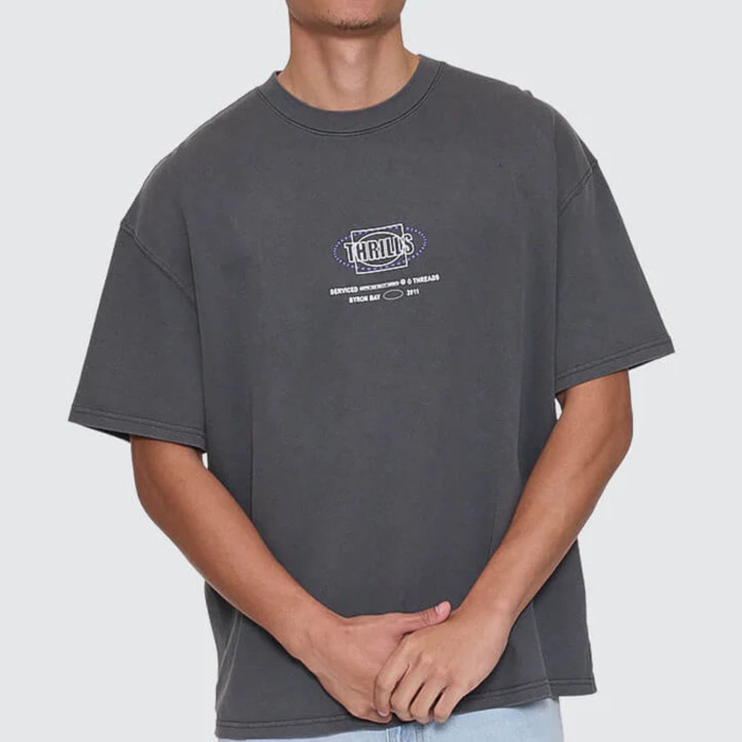 THRILLS MENS FLUID THRILLS BOX FIT OVERSIZE TEE - MERCH BLACK