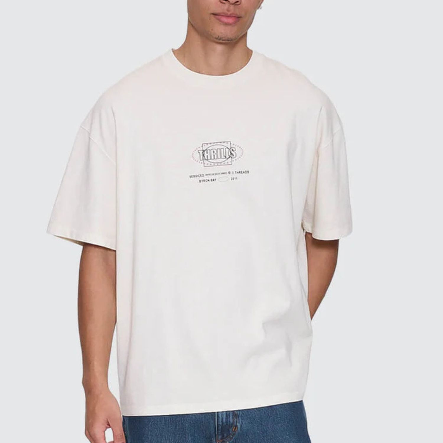 THRILLS MENS FLUID THRILLS BOX FIT OVERSIZE TEE - HERITAGE WHITE
