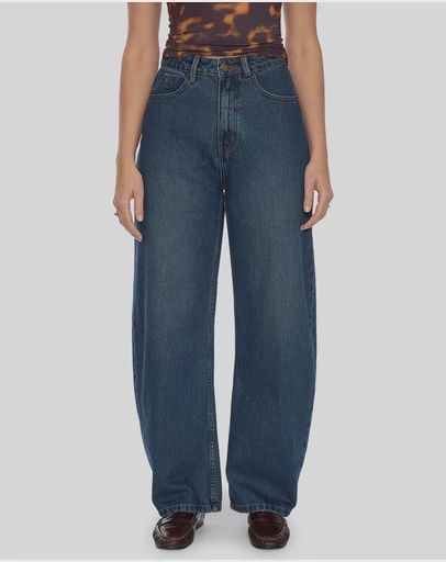 THRILLS WOMENS SLOANE HIGH RISE BARREL JEAN - TEAL BLUE