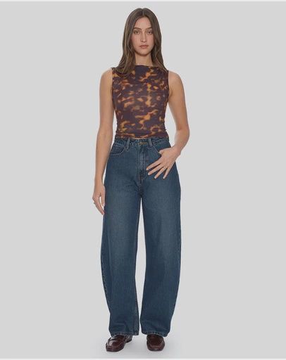 THRILLS WOMENS SLOANE HIGH RISE BARREL JEAN - TEAL BLUE