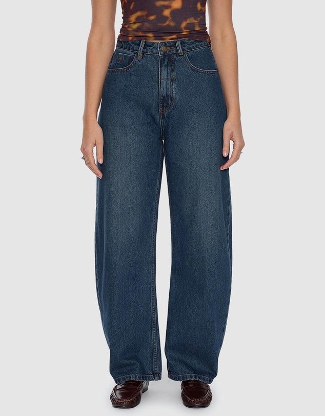 THRILLS WOMENS SLOANE HIGH RISE BARREL JEAN - TEAL BLUE