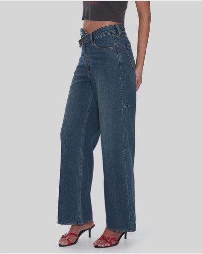THRILLS WOMENS KAI WRAP MID RISE BAGGY JEAN - TEAL BLUE