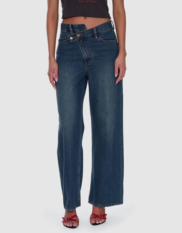 THRILLS WOMENS KAI WRAP MID RISE BAGGY JEAN - TEAL BLUE