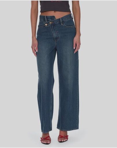 THRILLS WOMENS KAI WRAP MID RISE BAGGY JEAN - TEAL BLUE