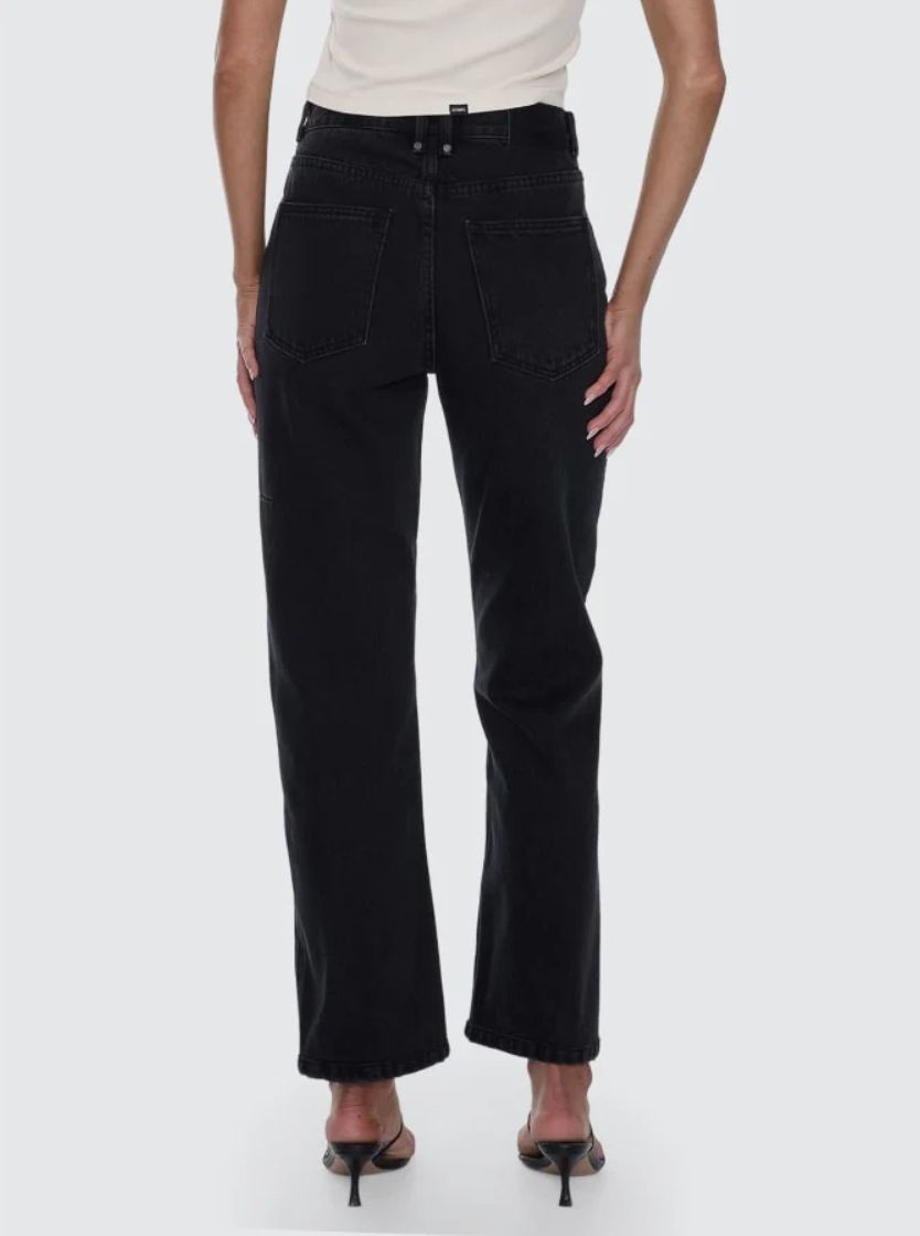 THRILLS WOMENS STEVIE MID RISE V WAIST STRAIGHT JEAN - AGED BLACK