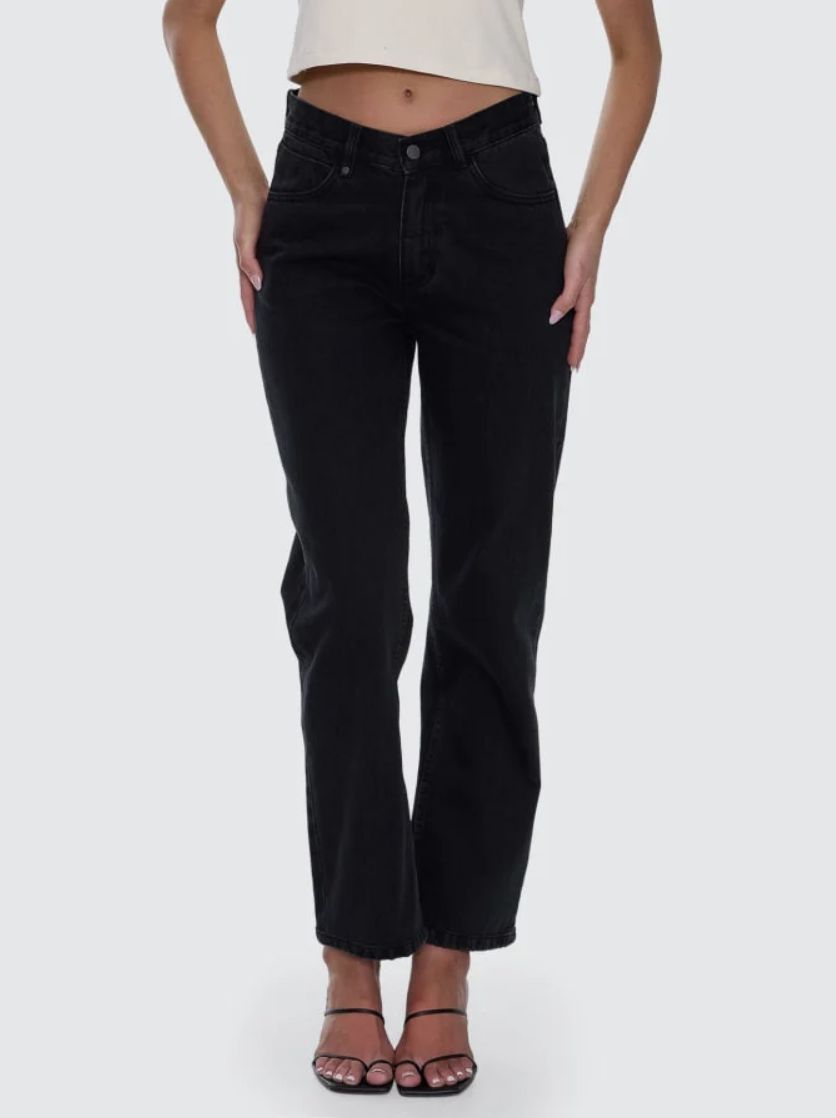 THRILLS WOMENS STEVIE MID RISE V WAIST STRAIGHT JEAN - AGED BLACK