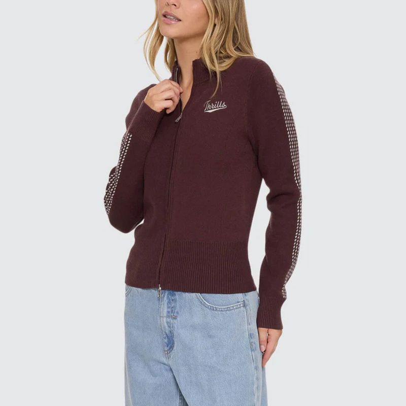 THRILLS WOMENS FINAL CALL ZIP KNIT SWEATER - BITTER CHOCOLATE