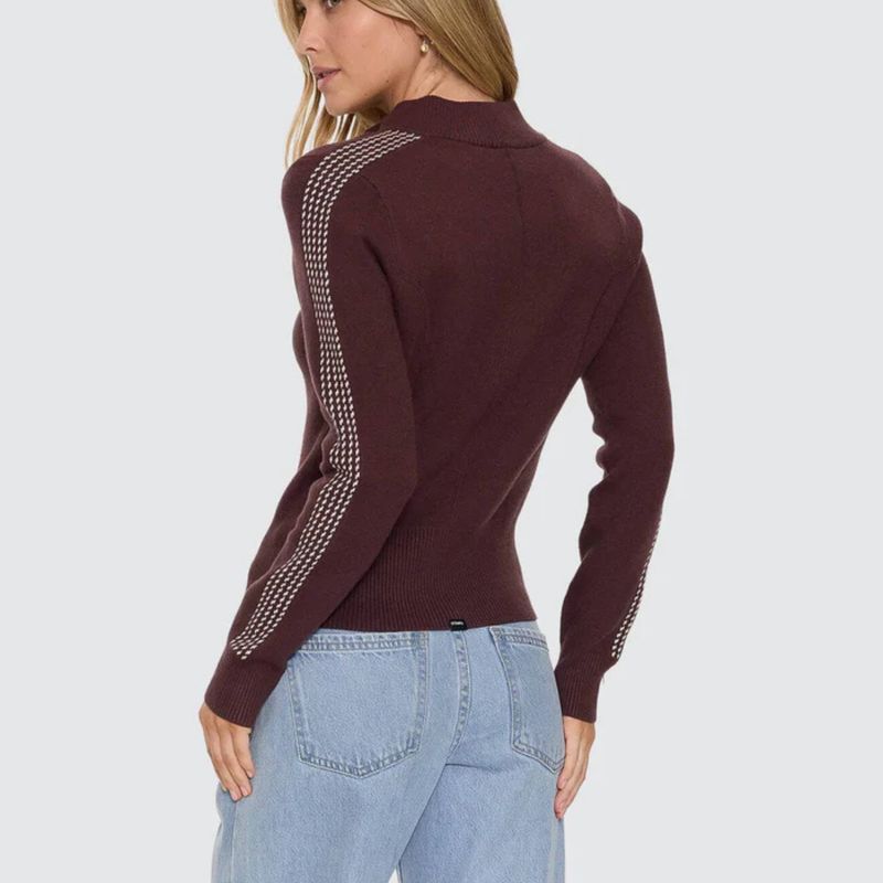 THRILLS WOMENS FINAL CALL ZIP KNIT SWEATER - BITTER CHOCOLATE