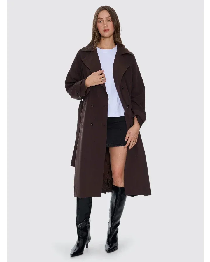 THRILLS WOMENS SHILOH TRENCH COAT - BITTER CHOCOLATE