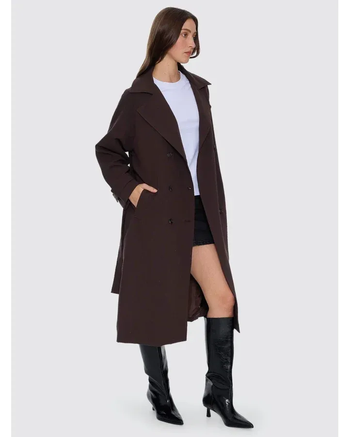 THRILLS WOMENS SHILOH TRENCH COAT - BITTER CHOCOLATE