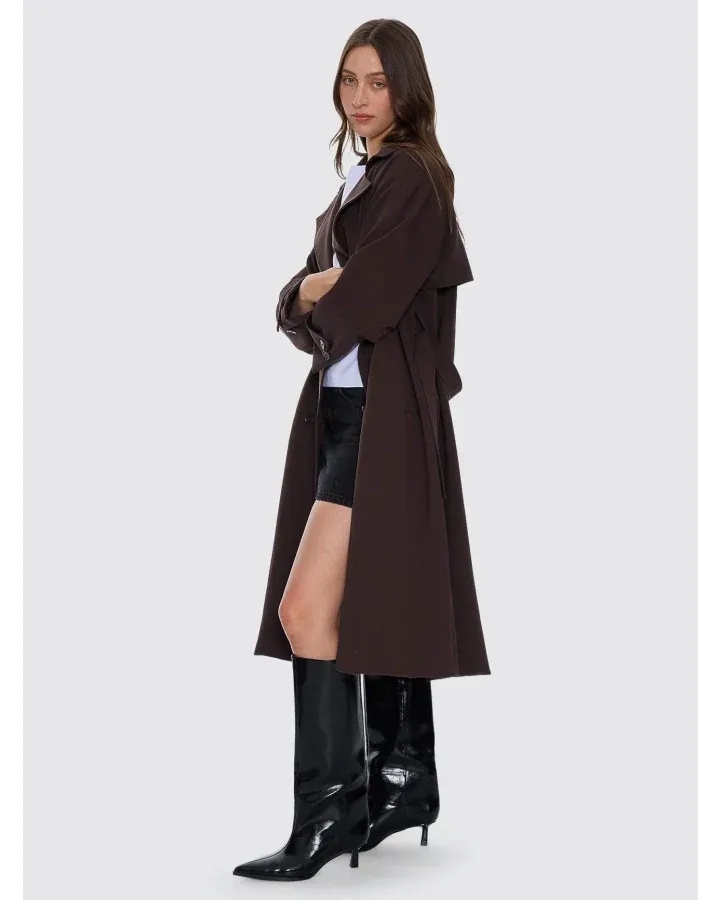 THRILLS WOMENS SHILOH TRENCH COAT - BITTER CHOCOLATE