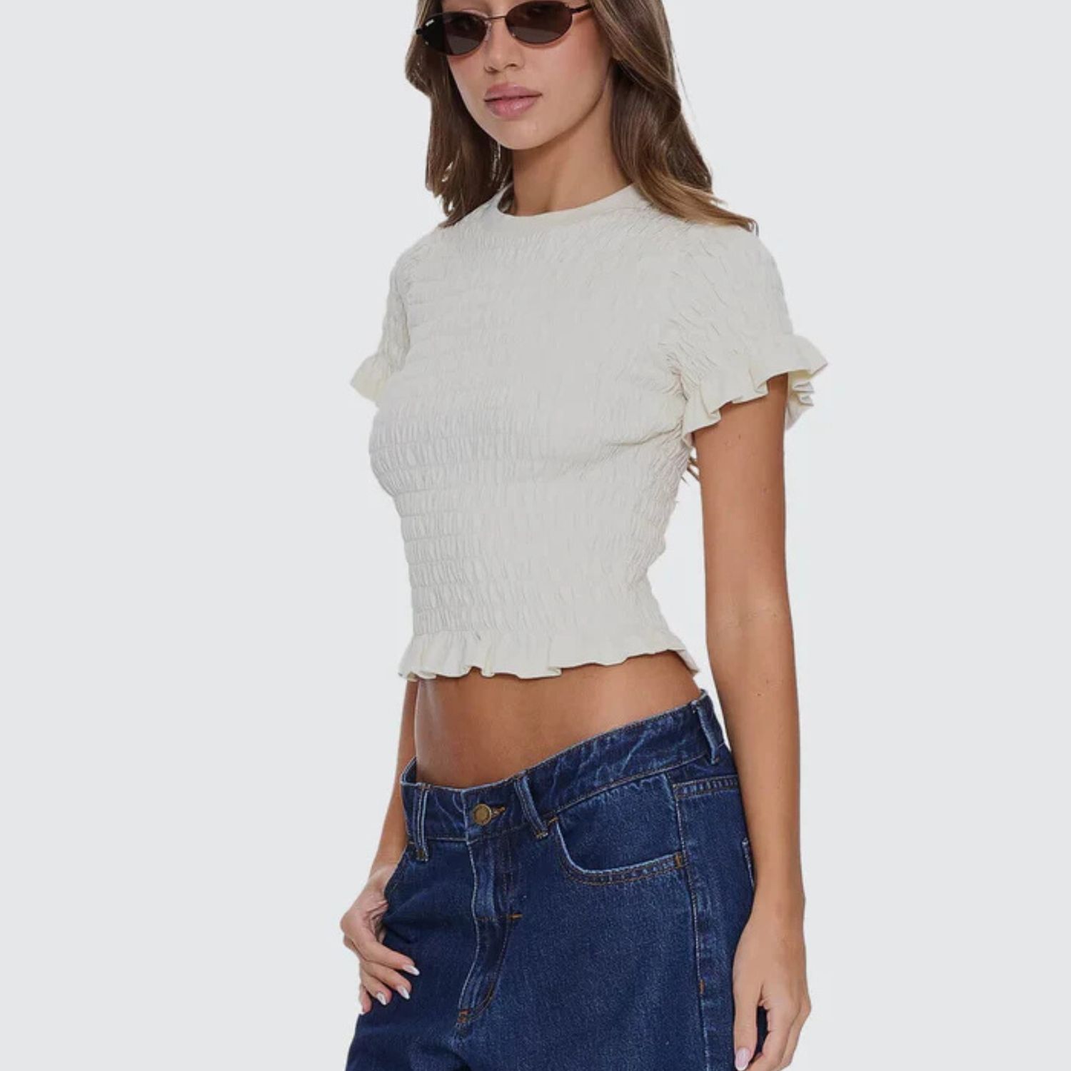 THRILLS WOMENS AGAINST ALL ODDS SHIRRED TEE - BUTTER CREAM