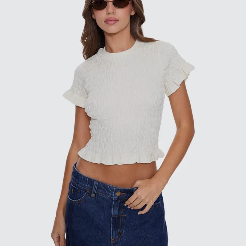 THRILLS WOMENS AGAINST ALL ODDS SHIRRED TEE - BUTTER CREAM