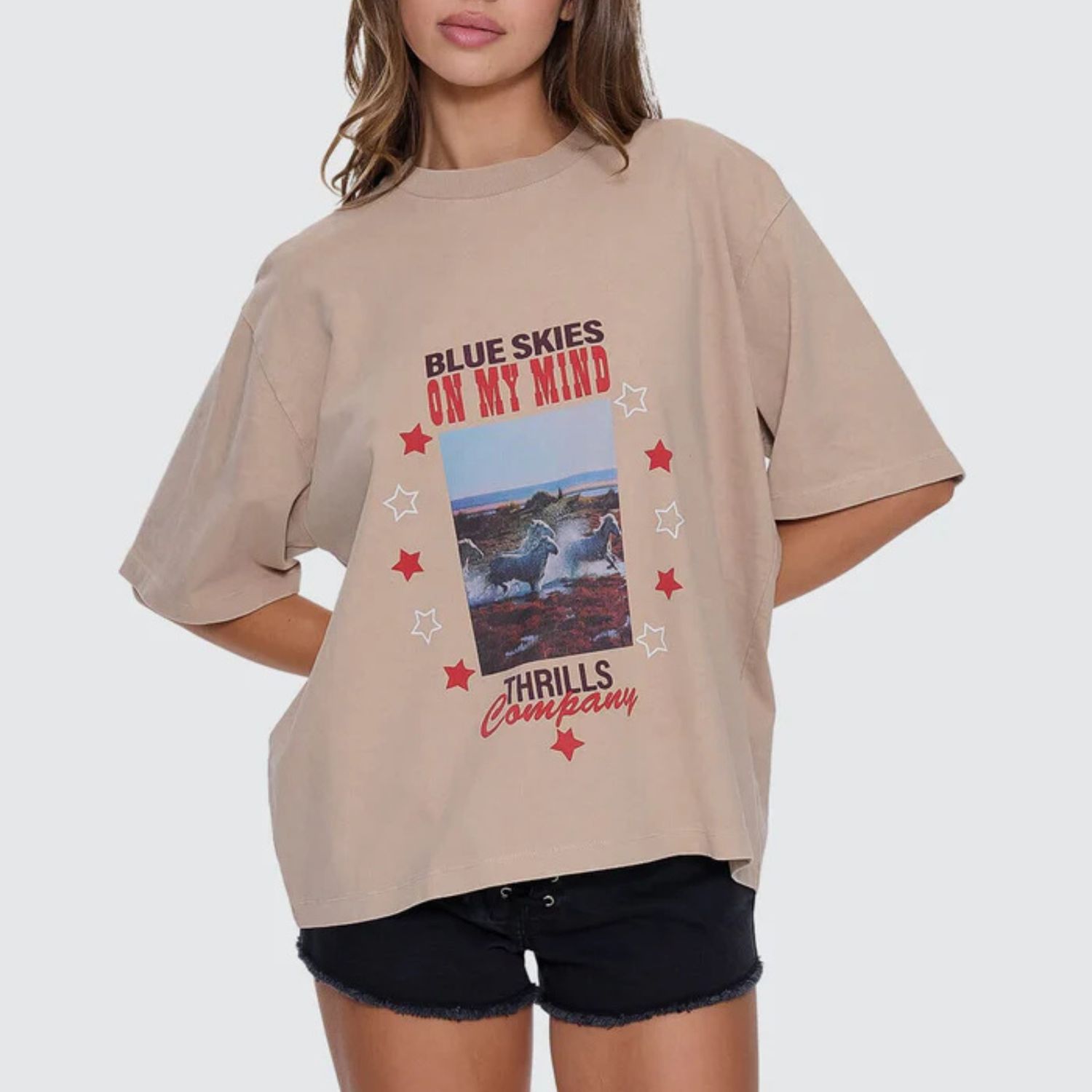 THRILLS WOMENS ON MY MIND SQUARE TEE - STONE