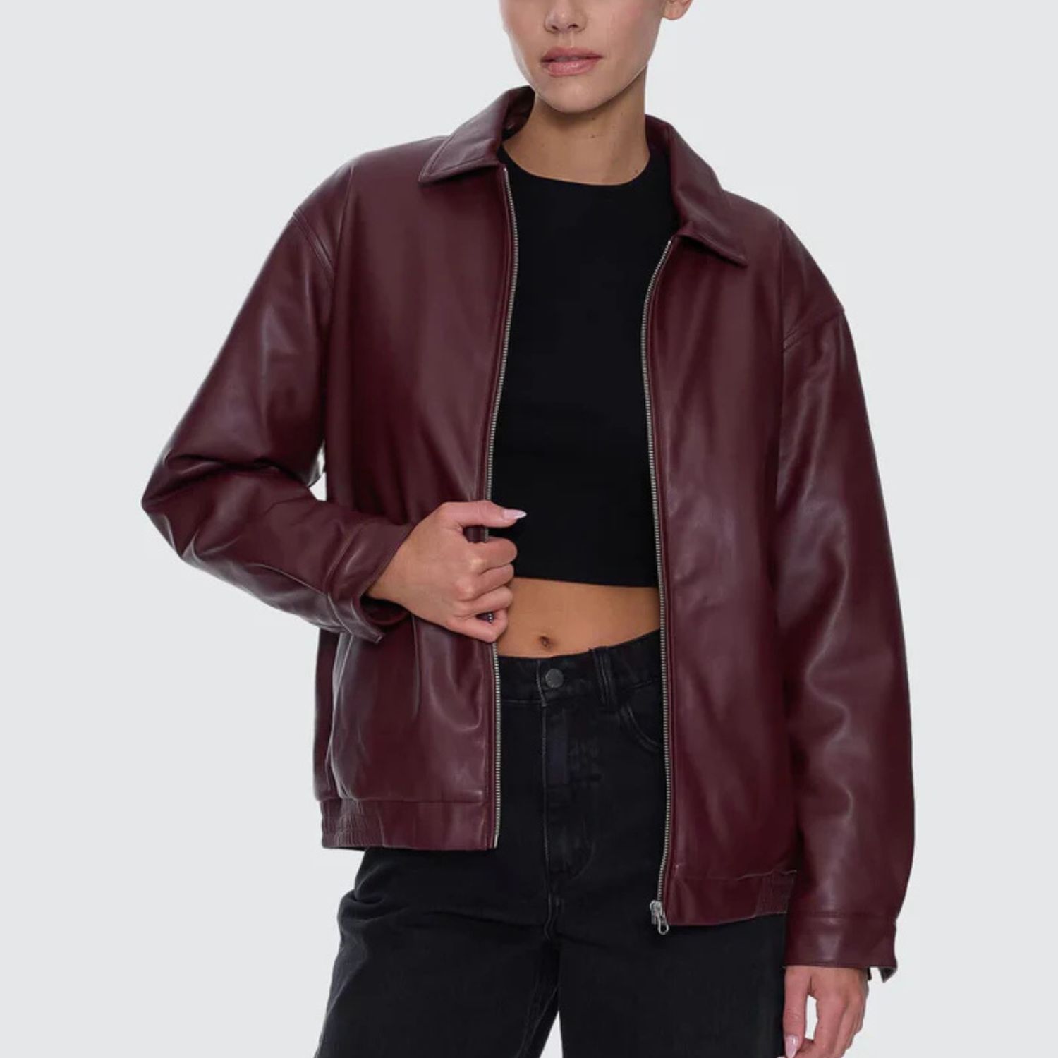 THRILLS WOMENS ELKA LEATHER JACKET - NEW MAROON