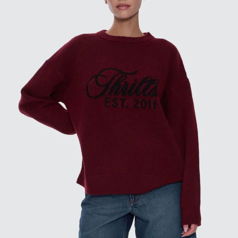 THRILLS WOMENS BLOODLINES KNIT SWEATER - NEW MAROON