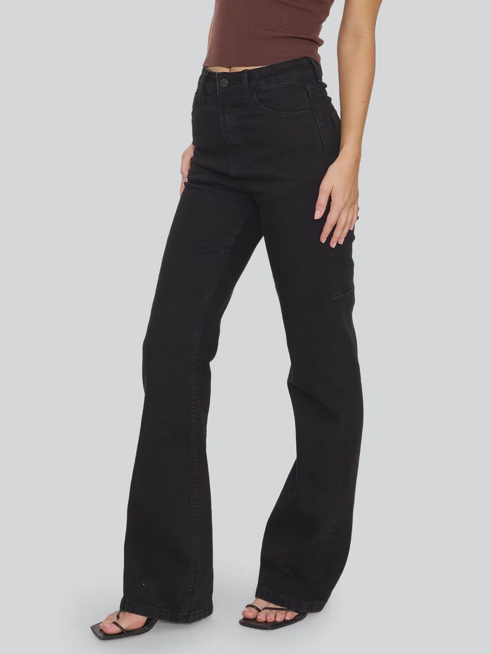 THRILLS WOMENS ALICIA HIGH RISE STRETCH BOOTCUT JEAN - VINYL BLACK