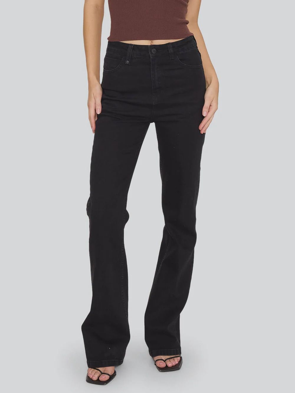 THRILLS WOMENS ALICIA HIGH RISE STRETCH BOOTCUT JEAN - VINYL BLACK
