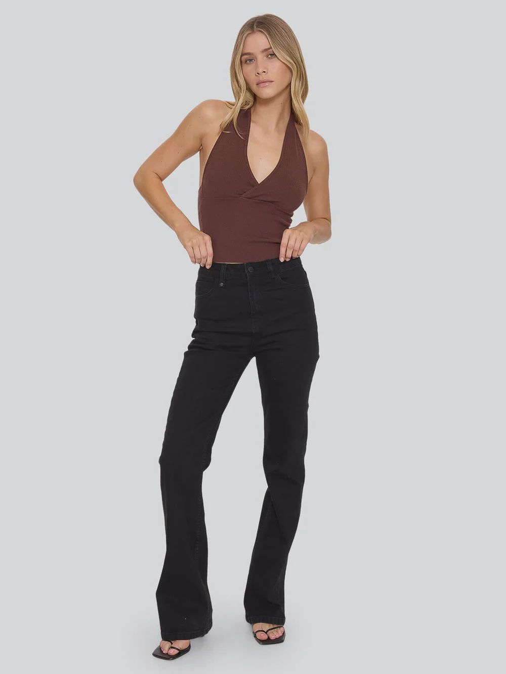 THRILLS WOMENS ALICIA HIGH RISE STRETCH BOOTCUT JEAN - VINYL BLACK
