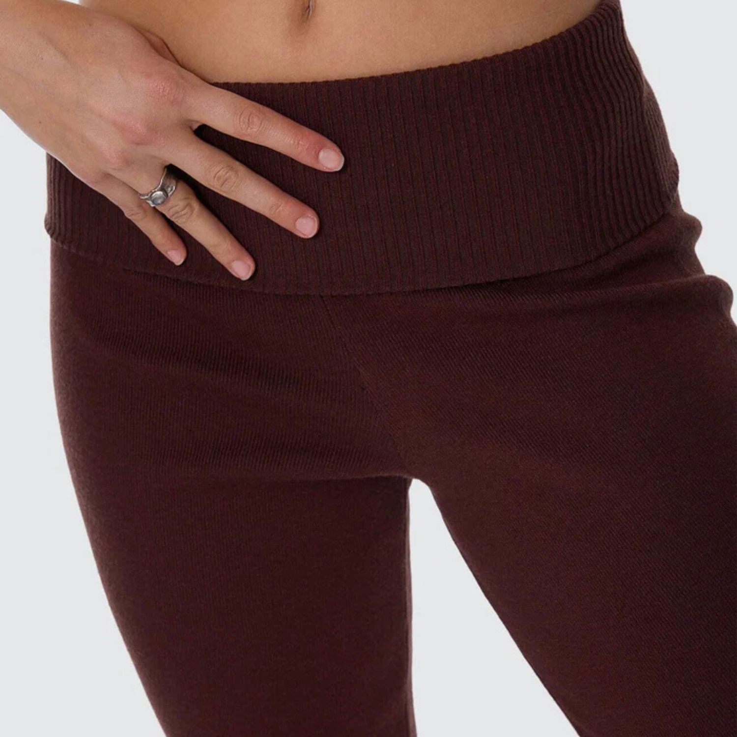 THRILLS WOMENS ESTELLE FOLD OVER KNIT PANT - BITTER CHOCOLATE