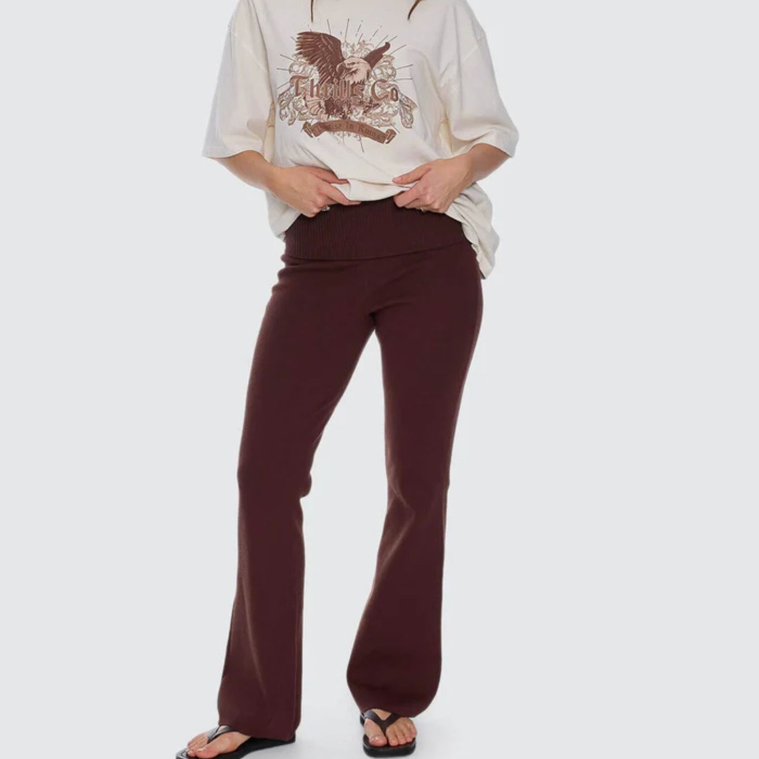 THRILLS WOMENS ESTELLE FOLD OVER KNIT PANT - BITTER CHOCOLATE