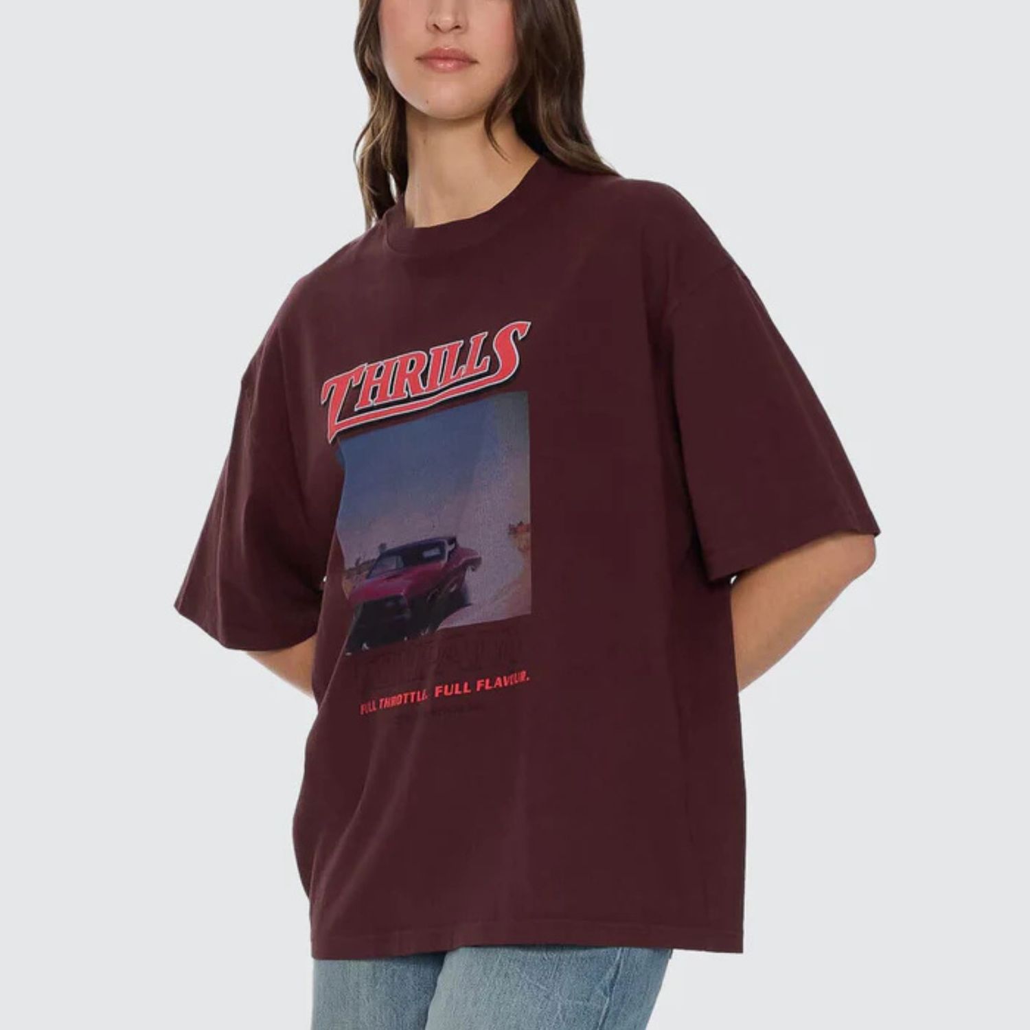 THRILLS WOMENS FULL THROTTLE OVERSIZED TEE - BITTER CHOCOLATE