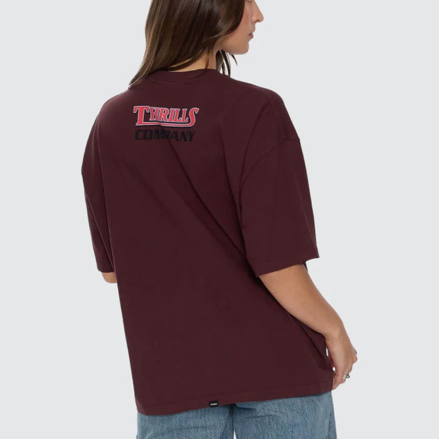 THRILLS WOMENS FULL THROTTLE OVERSIZED TEE - BITTER CHOCOLATE