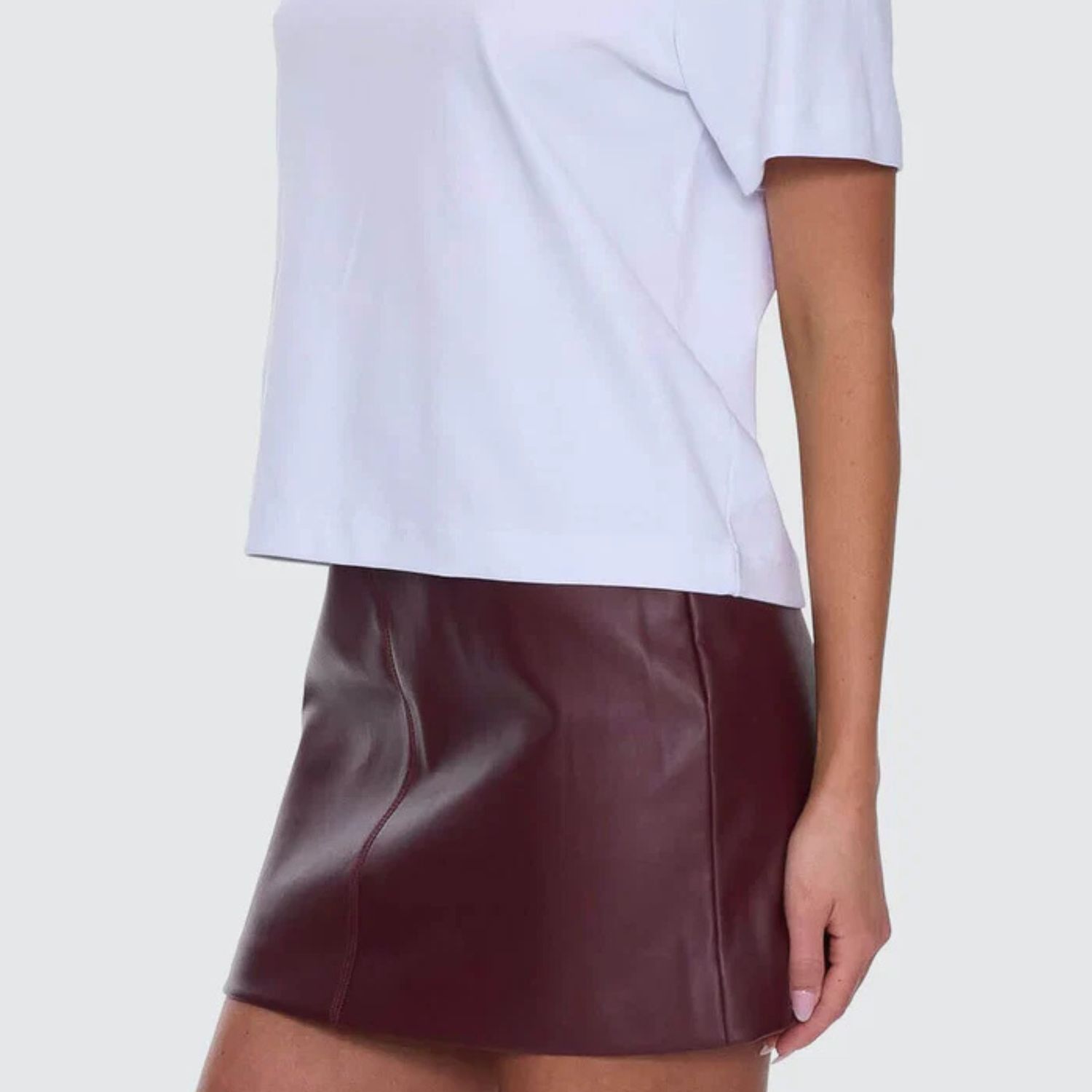 THRILLS WOMENS ETHAN LEATHER MINI SKIRT - NEW MAROON