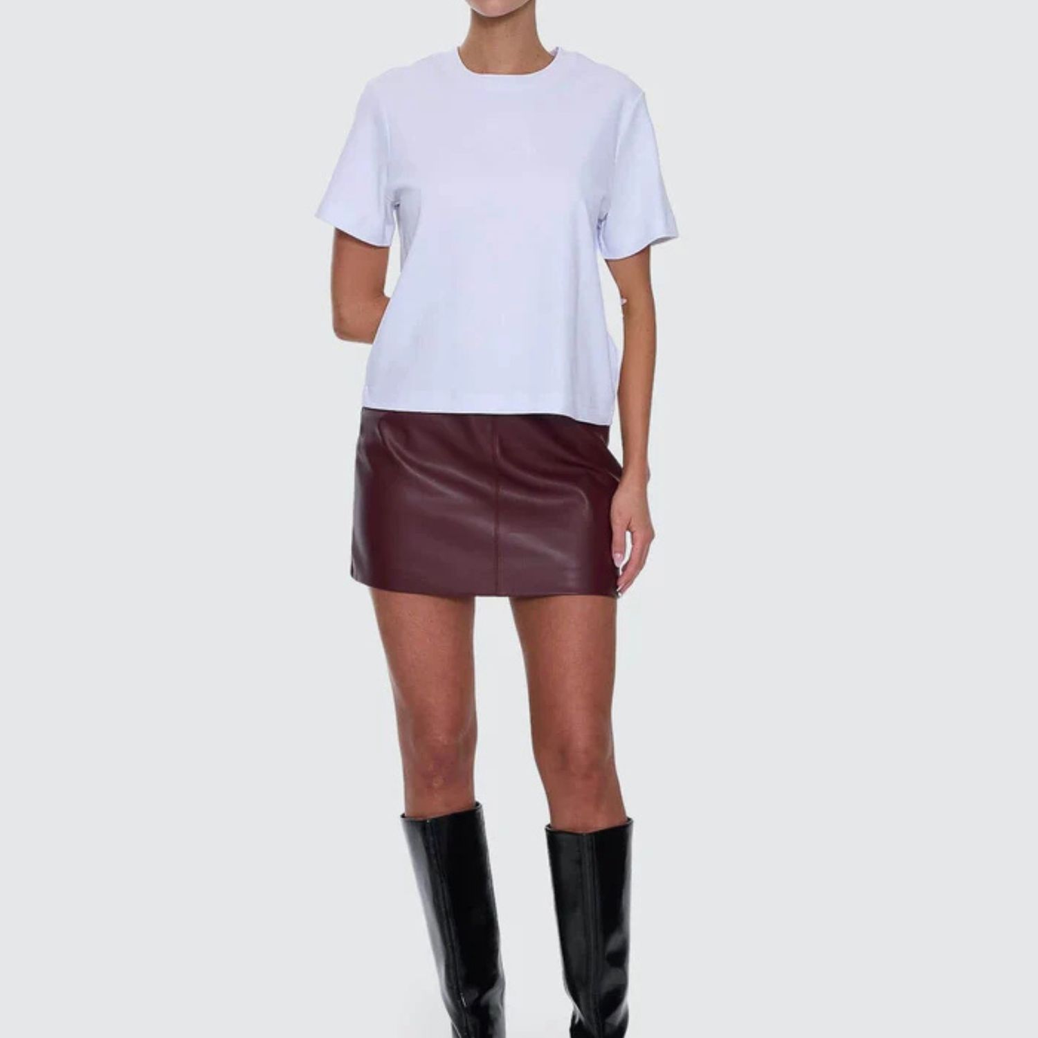 THRILLS WOMENS ETHAN LEATHER MINI SKIRT - NEW MAROON