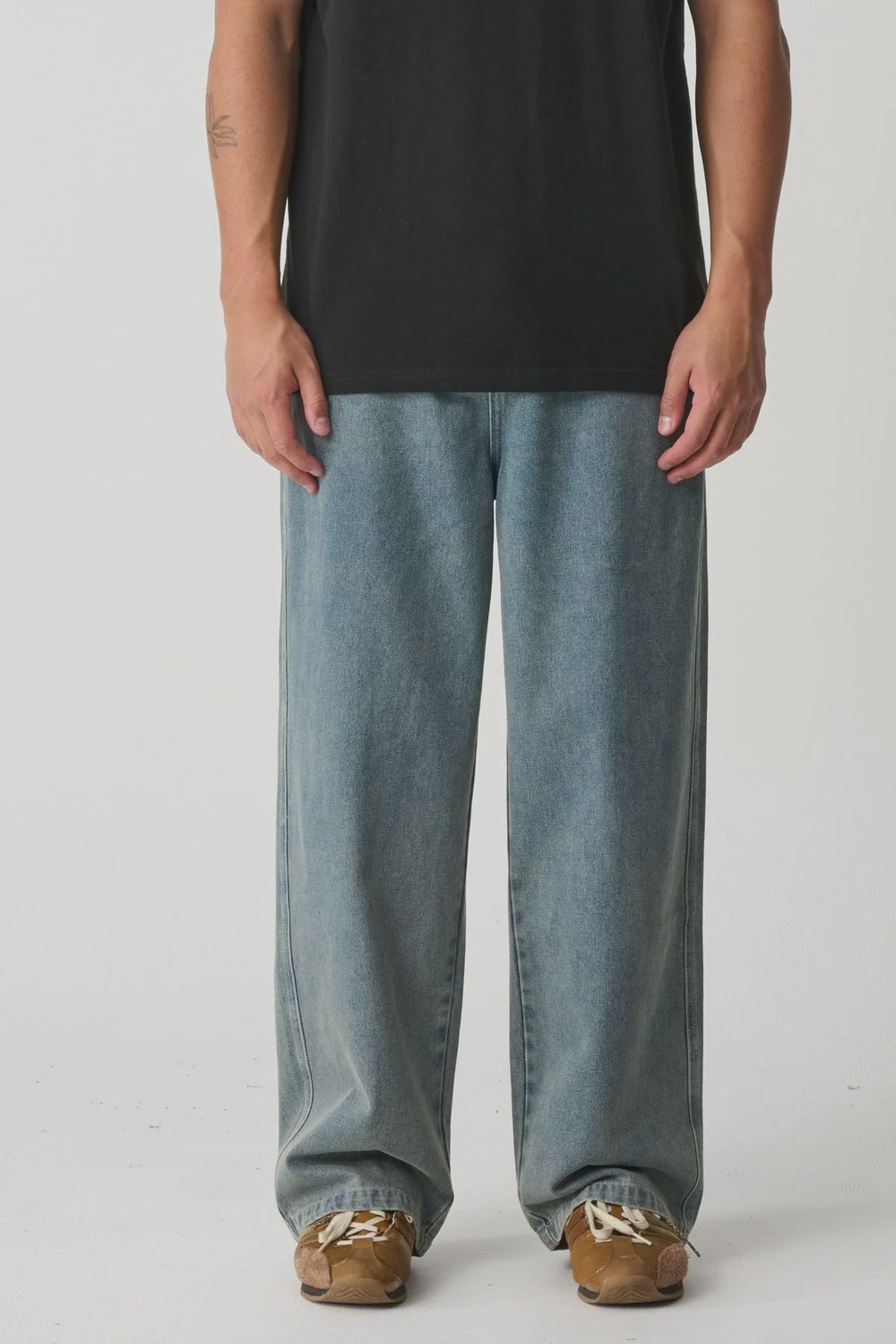 X LARGE MENS BAGGY BULL DENIM 91 PANT - VINTAGE BLUE PINK