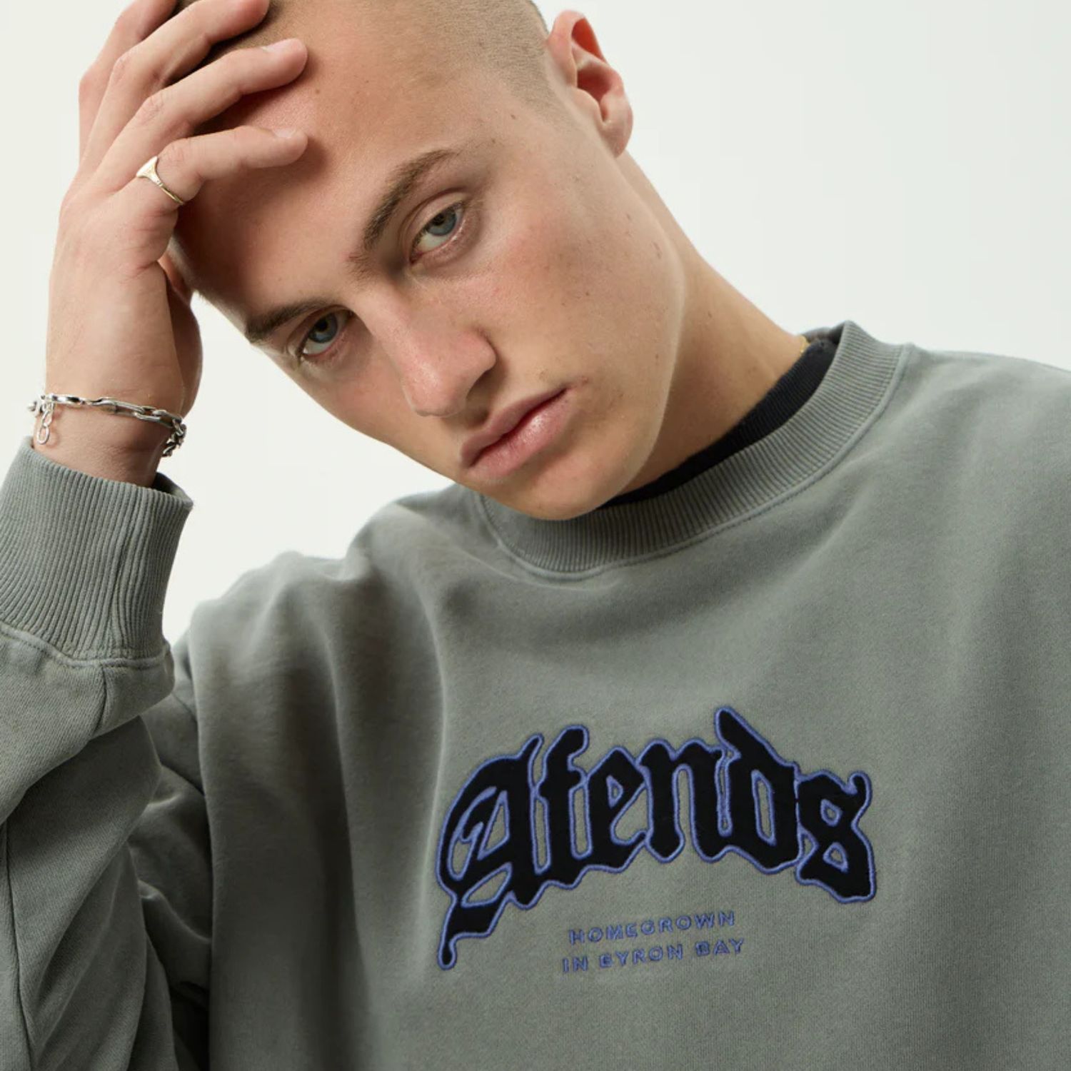 AFENDS MENS HOME - CREW NECK - WASHED SYCAMORE