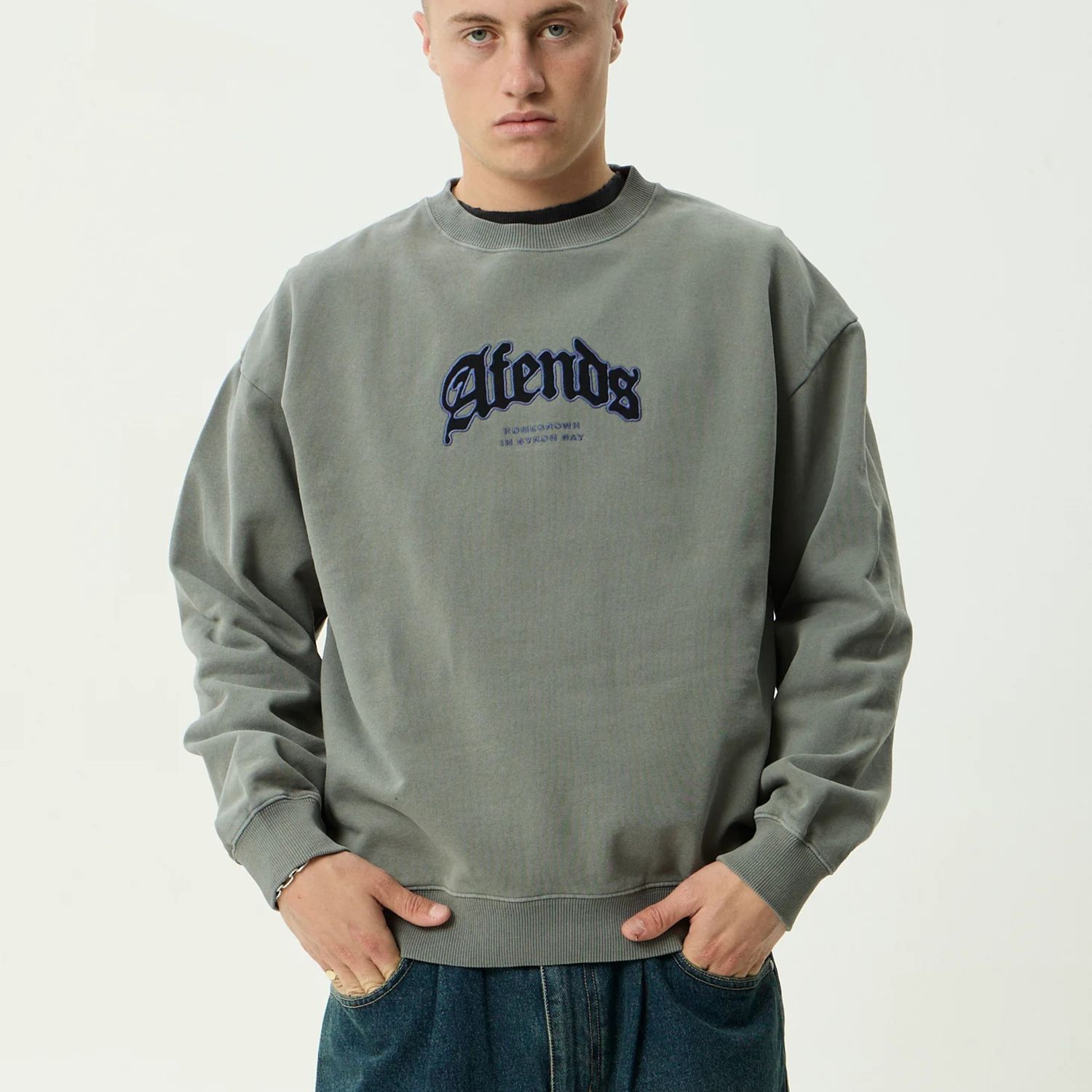 AFENDS MENS HOME - CREW NECK - WASHED SYCAMORE