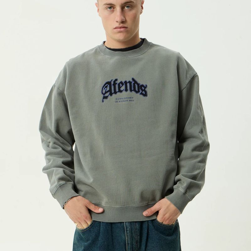 AFENDS MENS HOME - CREW NECK - WASHED SYCAMORE