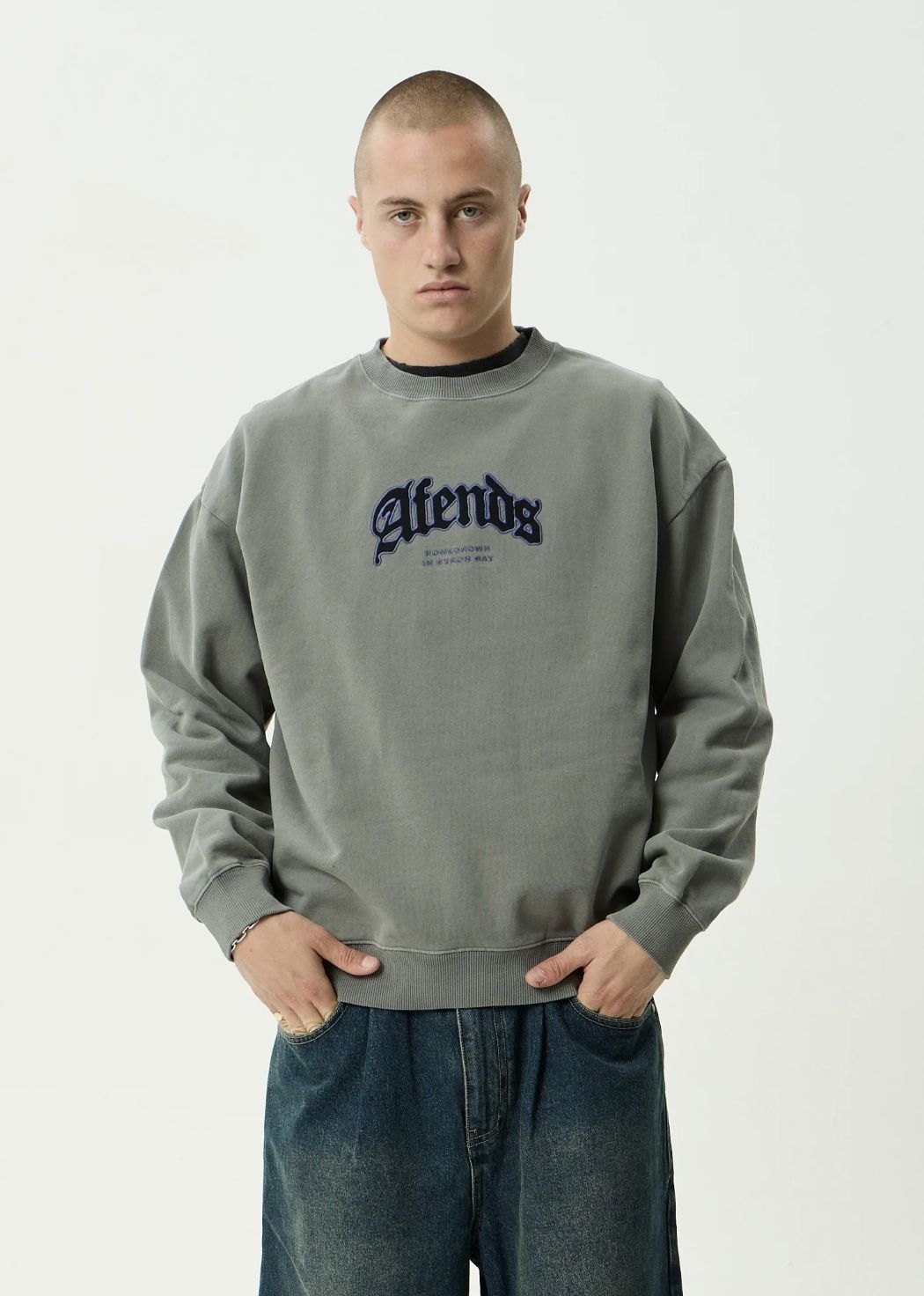 AFENDS MENS HOME - CREW NECK - WASHED SYCAMORE