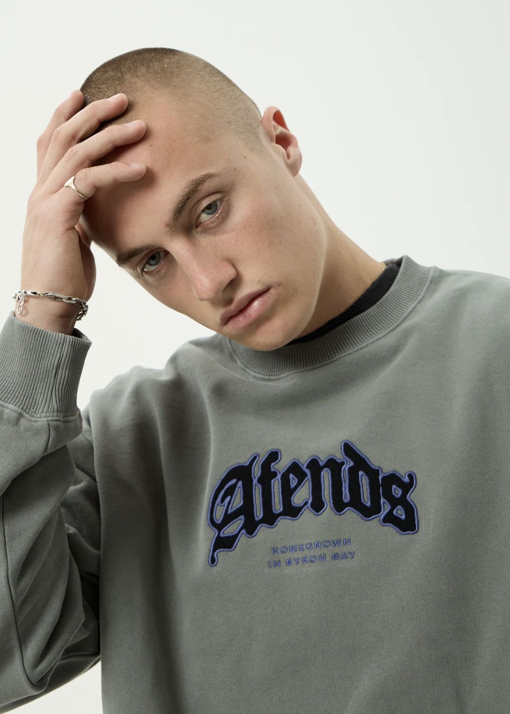 AFENDS MENS HOME - CREW NECK - WASHED SYCAMORE
