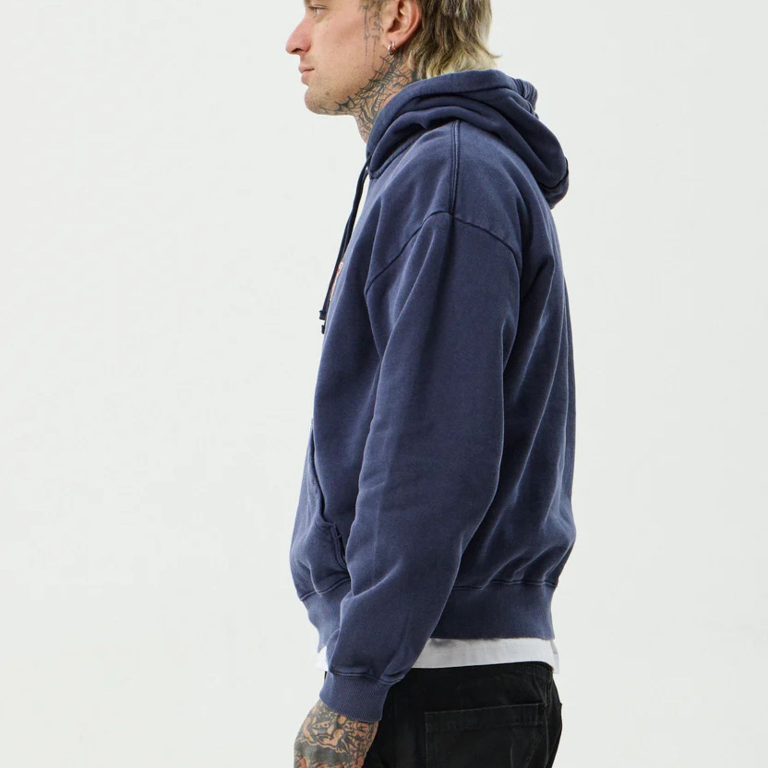 AFENDS MENS HOME - PULL ON HOOD - WASHED DEEP SEA