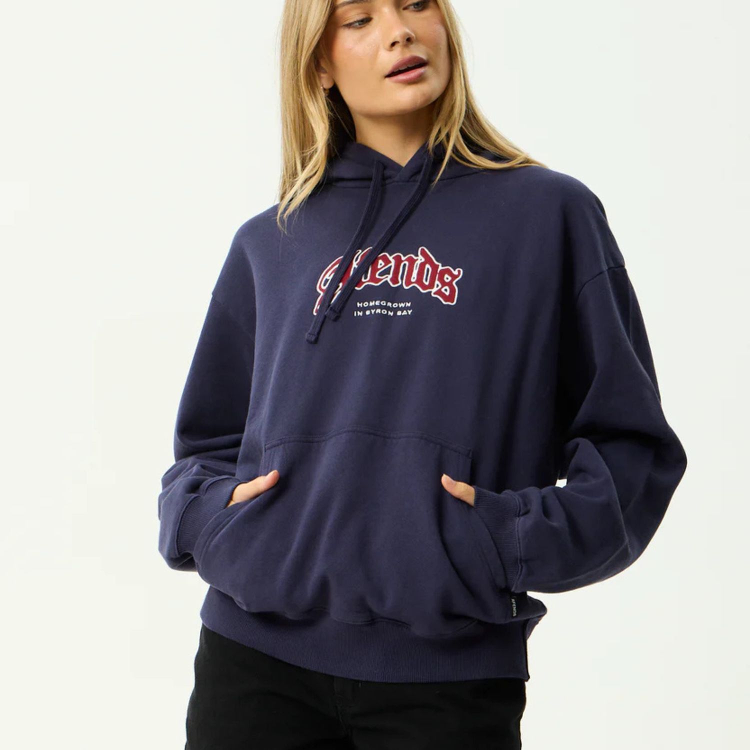 AFENDS MENS HOME - PULL ON HOOD - WASHED DEEP SEA