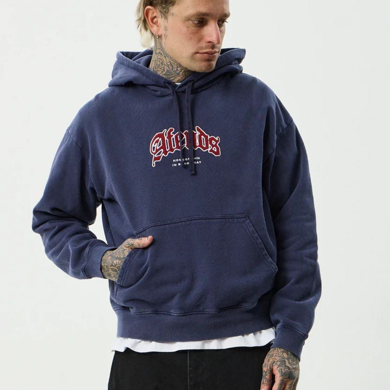 AFENDS MENS HOME - PULL ON HOOD - WASHED DEEP SEA
