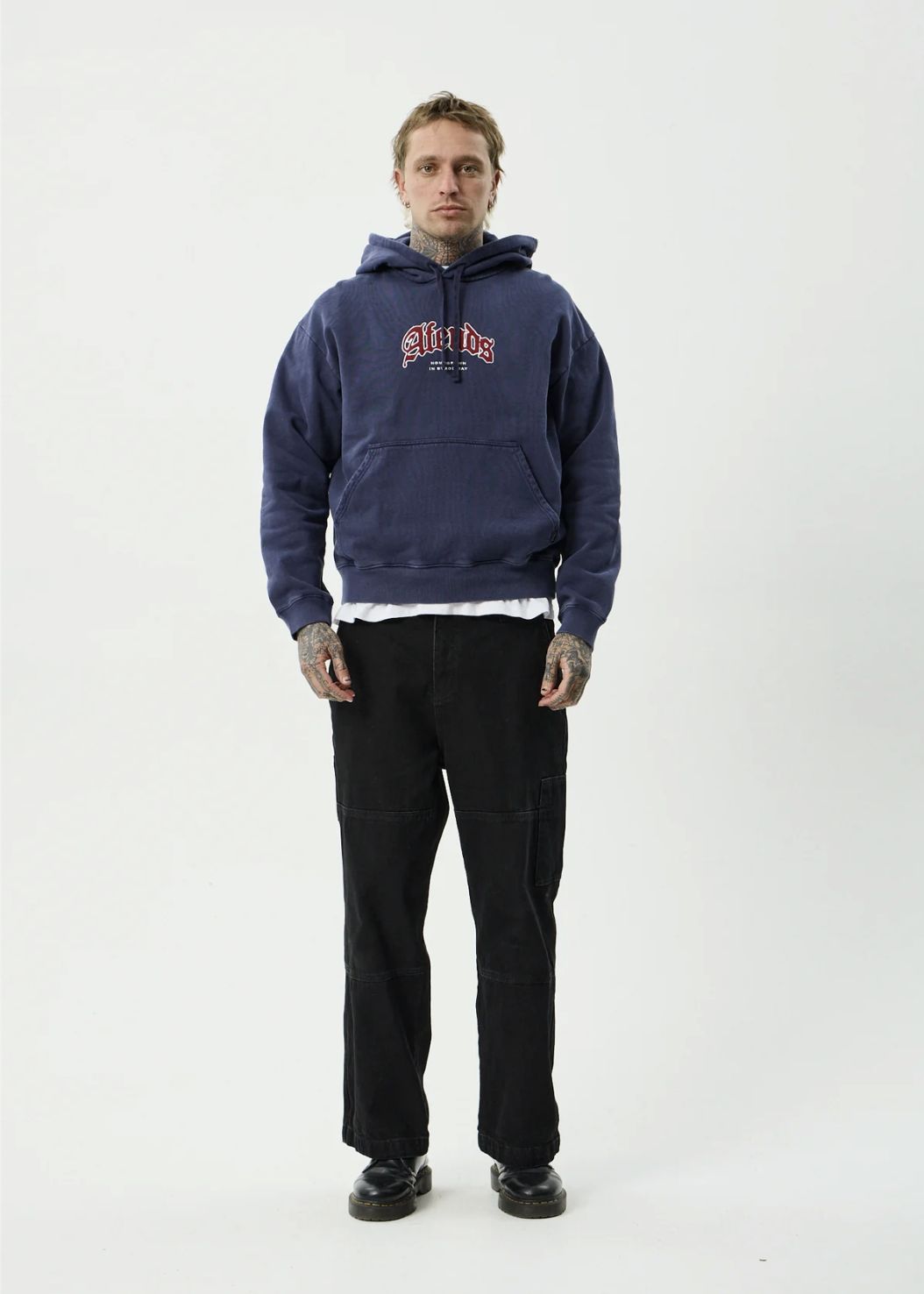 AFENDS MENS HOME - PULL ON HOOD - WASHED DEEP SEA