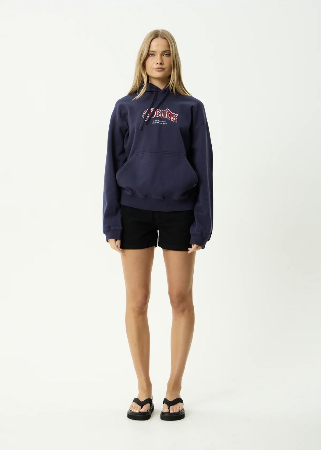 AFENDS MENS HOME - PULL ON HOOD - WASHED DEEP SEA